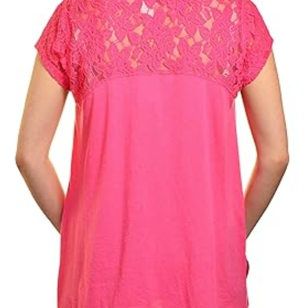 4/$15 DKNY Fuchsia Lace Short Sleeve Top Boho Tee Layer Dress Bright - Picture 3 of 6
